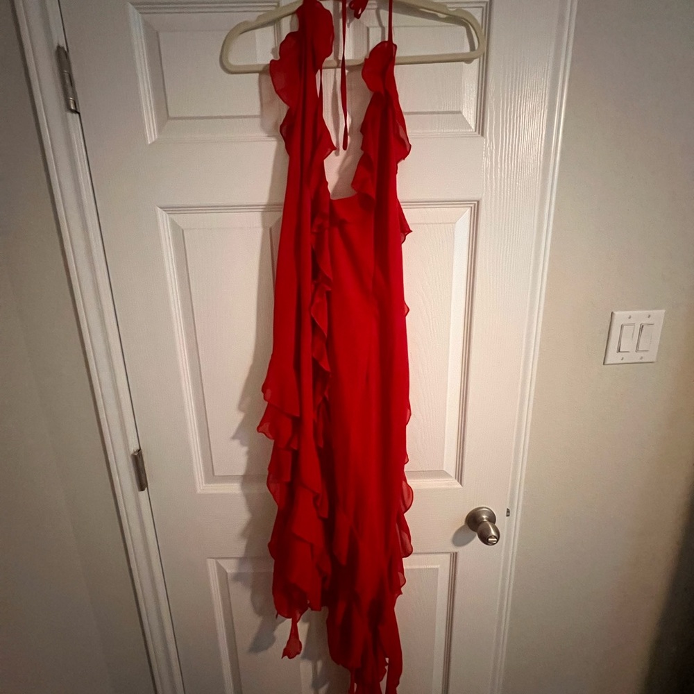 Elegant Red Ruffle Dress